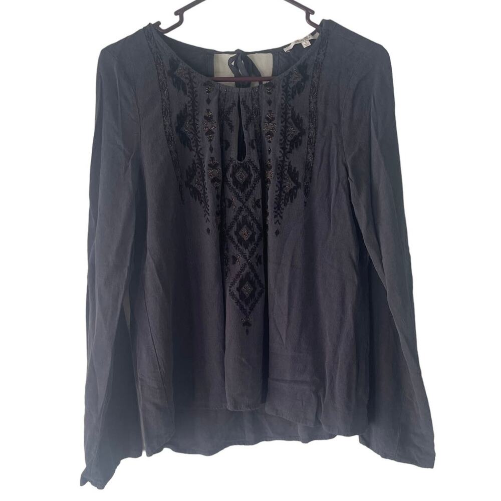 Miss Me Black Embroidered Long Sleeve Peasant Blouse